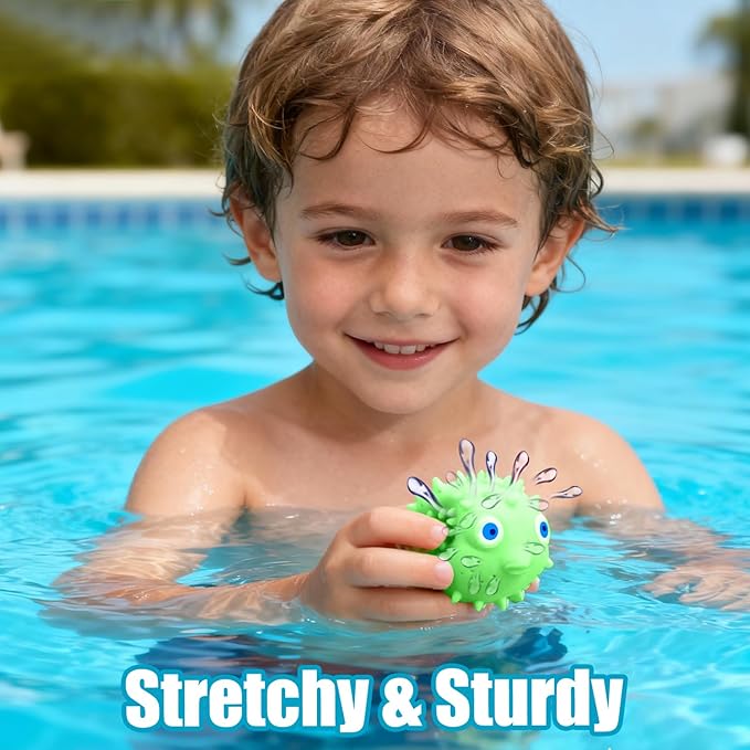 uvitaya 4 PCS Pufferfish Water Balls, Sensory Stress Relief Floating Pool Toys for Kids, Water Splash Balls Toddler Swim & Bath Toys, Christmas Goodie Bag Fillers for Babies