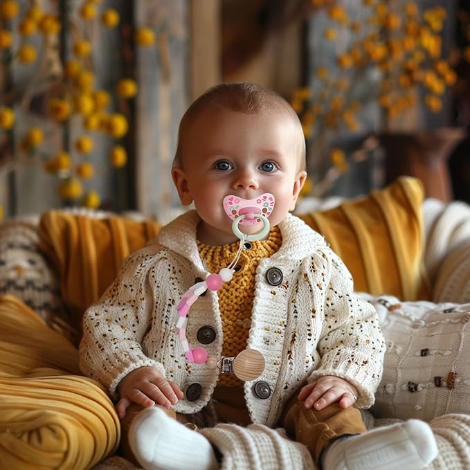 Silicone Pacifier Clips Baby Girl,Crib Pacifier Catcher Keeps Pacifiers, Teethers & Small Toys in Place-Pink