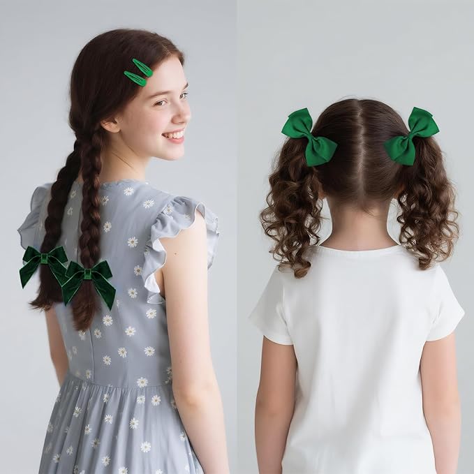 baotongle 11pcs Green School Hair Accessories Set Uniform Hair Bow Headband Clips Hair Ties Curly Bows for Little Toddler School Girls(Green)