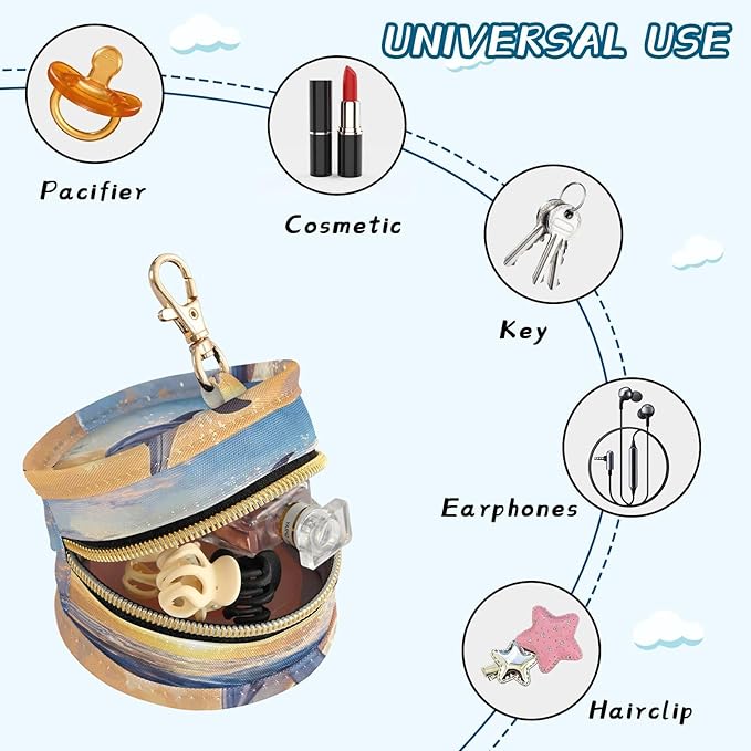 Pacifier Holder with Clip Pacifier Case for Diaper Bag Round Baby Pacifier Pouch Box Bag Portable Dolphin Jumping Sunset Blue