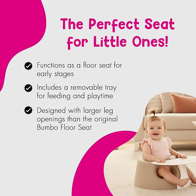 Bumbo Baby Infant Soft Foam Comfortable Support Wide Floor Seat Plus+ with 3 Point Adjustable Harness for Ages 3 to 12 Months, Taupe