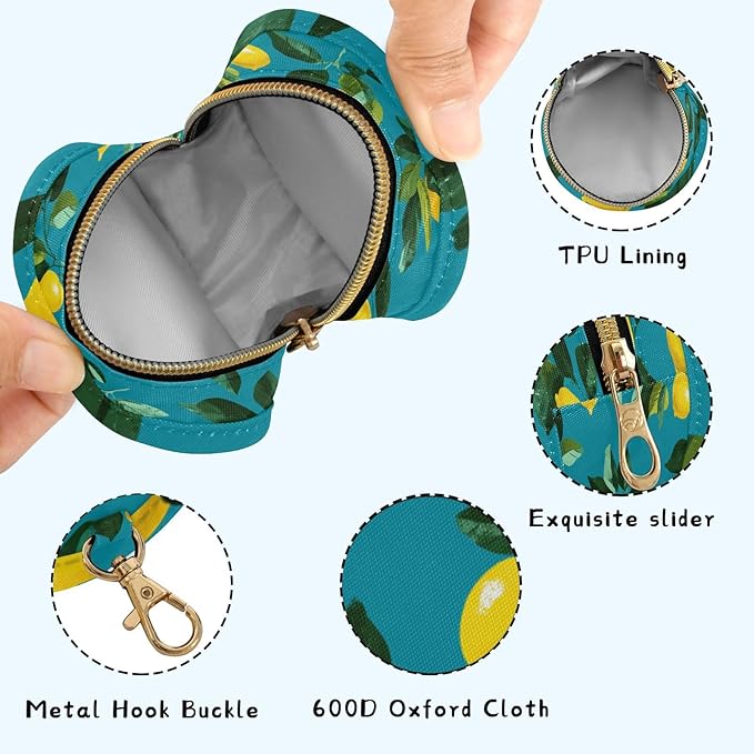 Pacifier Holder with Clip Pacifier Case for Diaper Bag Round Baby Pacifier Pouch Box Bag Portable Teal Lemons