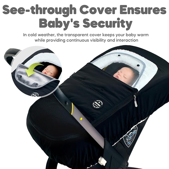 Mamatepe Winter Baby Car Seat Cover, Rain and Snow Repellent, Windproof Warm Fleece Breathable with U Shape Zipper for Newborn Car Seat, Universal for Infant Car Seat