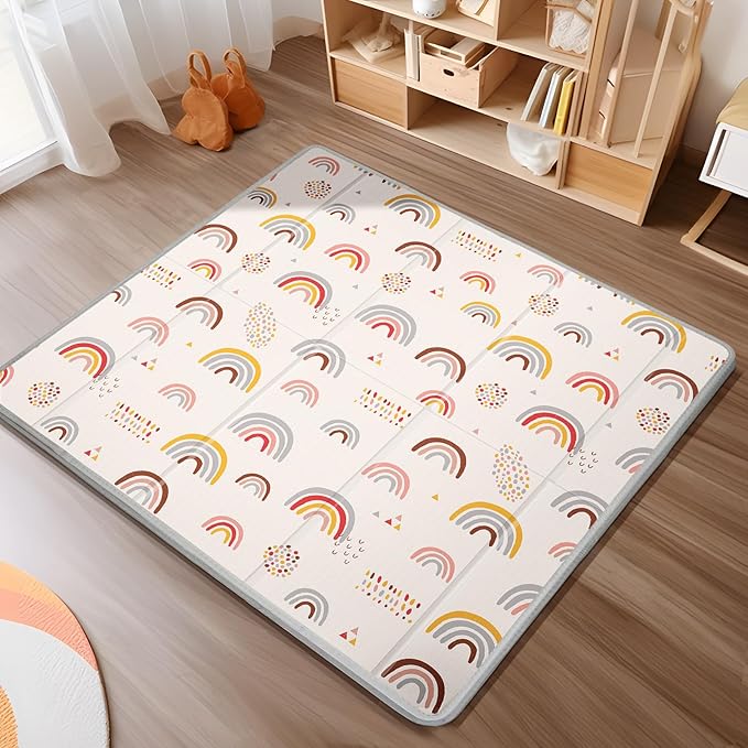 Foldable Baby Play Mat, PIGLOG 50x50 Playpen Mats, 0.6in Thick Waterproof Playmats for Babies and Toddlers Kids, Safe Foam Playmat for Tummy Time, Reversible Portable Floor Playmats for Infant