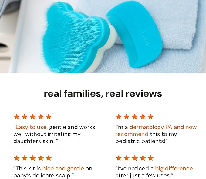 oogiebear Cradle Cap Brush Kit for Babies – Gentle and Safe Scalp Massage Care with Sponge, Brush, and Comb for Newborns and Babies