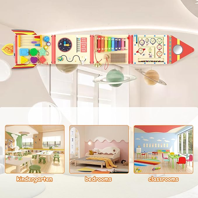 5FT Large Wooden Activity Wall Busy Board, Montessori Sensory Wall Panel for Toddlers, 12 in 1 Learning Activitie Center,Gift for Kids 1-3 Year Olds, Playroom Toy for Boys and Girls