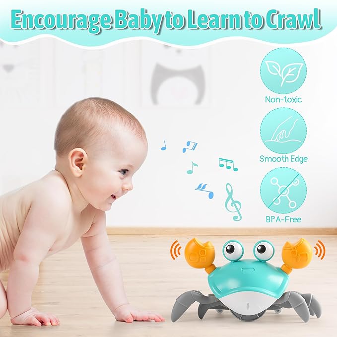 Hirger Crawling Crab Baby Toy, Dancing Walking Infant Toy for Tummy Time, Sensory Toy for 3-6-12-18 Months Babies & Toddlers 1-2-3, Musical Birthday Gift for Boys Girls