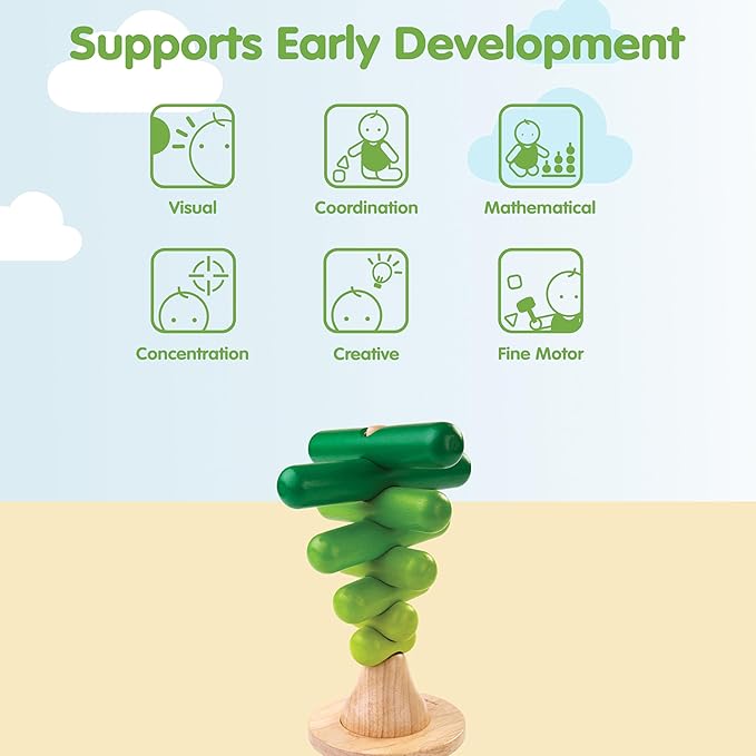 PlanToys® Montessori Wooden Tree Stacking Toy | Educational Color Sorting & Fine Motor Skill Playset for Toddlers | Sustainable & Safe Wooden Learning Toy