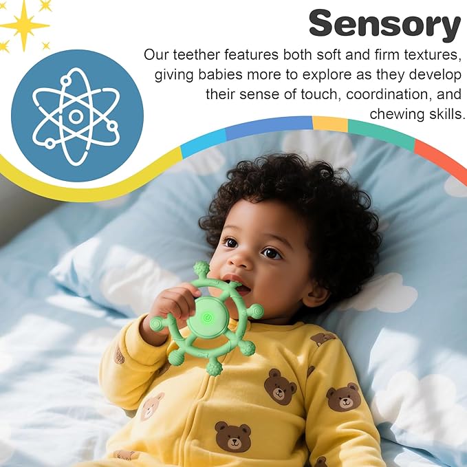 YOFUN 3-Speed Vibrating Baby Teether – Soothing Silicone Teething Toy for Infants 3M+, Food-Grade, USB Rechargeable – Soft & Safe Gum Relief for Babies (Green)