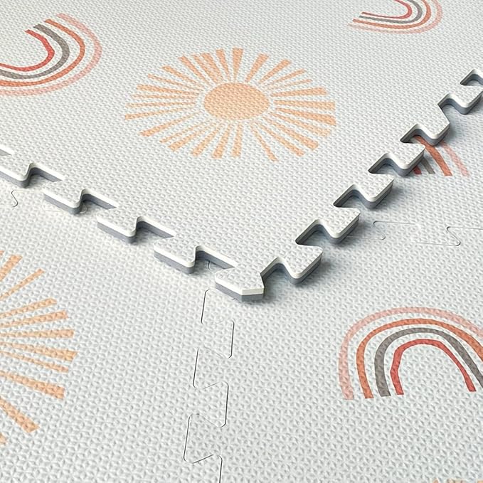 Play Mat for Baby, Toddler and Infants, Six Interlocking Tiles Made with Soft Non-Toxic EVA Foam, 4x6 feet (Sunshine & Rainbows (Cloud White))