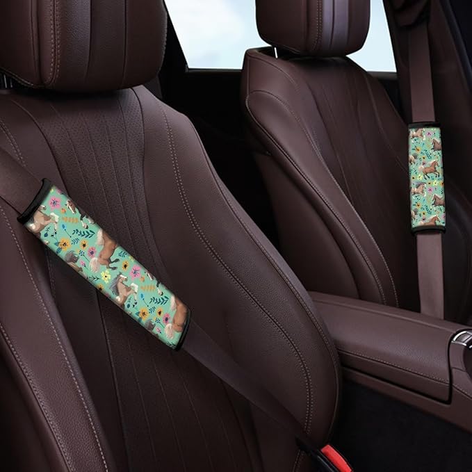 FOR U DESIGNS 2 Pcs Seat Belt Cover for Kids Adults Car Seat Strap Cover Horse & Floral Print Universal Shoulder Strap Protector Fit for SUV Sedan Truck