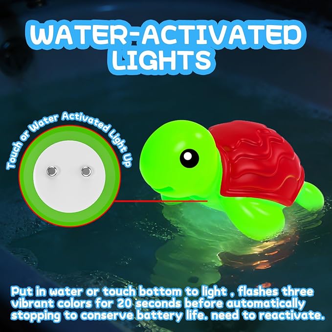 Light Up Bath Toys,No Hole Mold Free Baby Bath Toys,Ocean Animal Water-Activated Lights Flashes and Change Color,Sensory Lights Toys for Babies and Toddlers,Bathtub,Shower,Water Table, Pool
