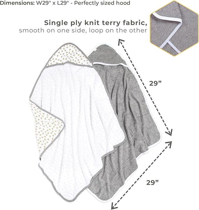 Burt's Bees Baby - Hooded Towels, Absorbent Knit Terry, Super Soft Single Ply, 100% Organic Cotton