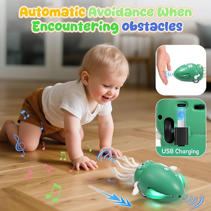 Dancing Octopus Baby Toy - Electric Crawling Squid Toddler Toys, Rechargeable Tummy Time Toy with Lights & Music, Interactive Learning Boys Girls Birthday Gifts (Green)