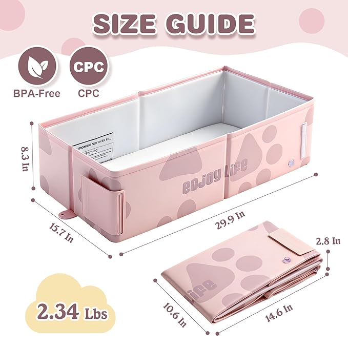 Toddler Bath Tub for Shower, Foldable Baby Bathtub, Portable Kids Bathtub & Collapsible Bathtub for Toddlers 1-8, Infant Newborn, Travel Baby Bath, Bañera para Bebé, Pink
