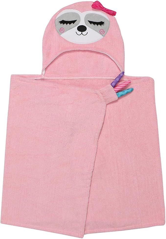 ZOOCCHINI Hooded Bath Towel for Kids 100% Cotton Terry, Plush & Absorbent for Bathtime or Pool, 50" x 22" 2-6 Years, Sadie the Sloth