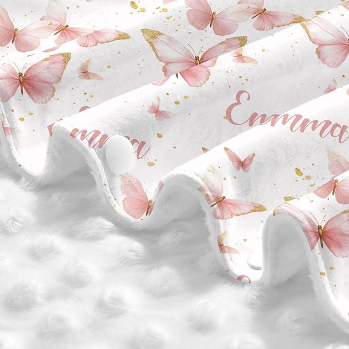 Personalized Pink Butterfly Baby Car Seat Canopy for Girls – Custom Name Minky Nursing Cover, Infant Carseat Canopy, Opening Breastfeeding Stroller Cover for Newborn Baby Gift