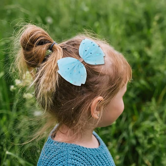 inSowni 12 Pack Tulle Bow with Glitter Star Alligator Hair Clips Barrettes Accessories for Baby Girls Toddlers Kids Children Teens Medium