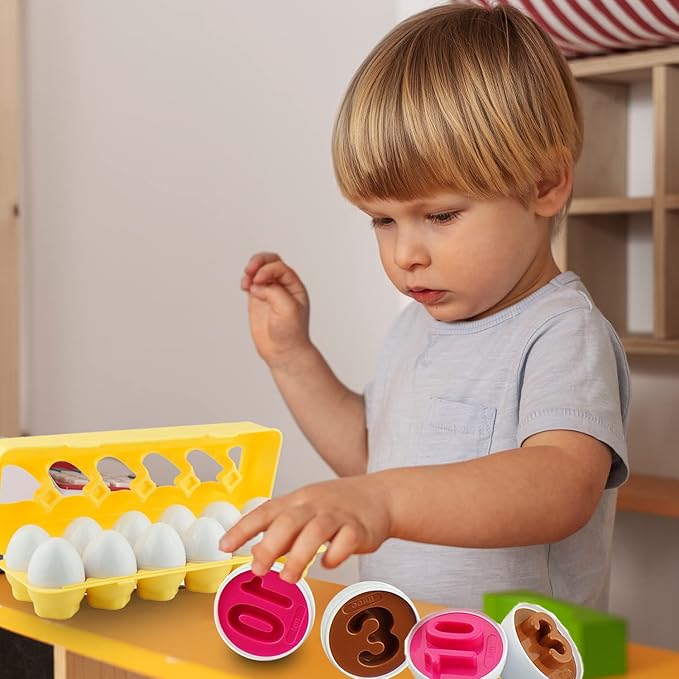 Dimple 12 Play Numbers Egg Matching Toy Play Matching Eggs Easter Toy w/Holder - Egg Toys for Toddlers STEM Egg Toys Colors & Shapes Recognition for Kids -Educational Color Sorting Toy