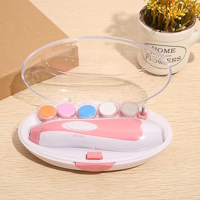 Electric Nail Clipper, 6 in 1 Electronic Baby Nail Clipper File Safe Grinding Heads Nail Trimmer Set for Newborn Manicure (B)