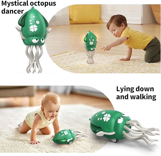 Electric Dancing Octopus Toy with Led Light and Music, Kids Electric Crawling Octopus Tummy Time Toys, Rechargeable Interactive Sensory Toys, for Christmas Birthday Gift (Cyan)