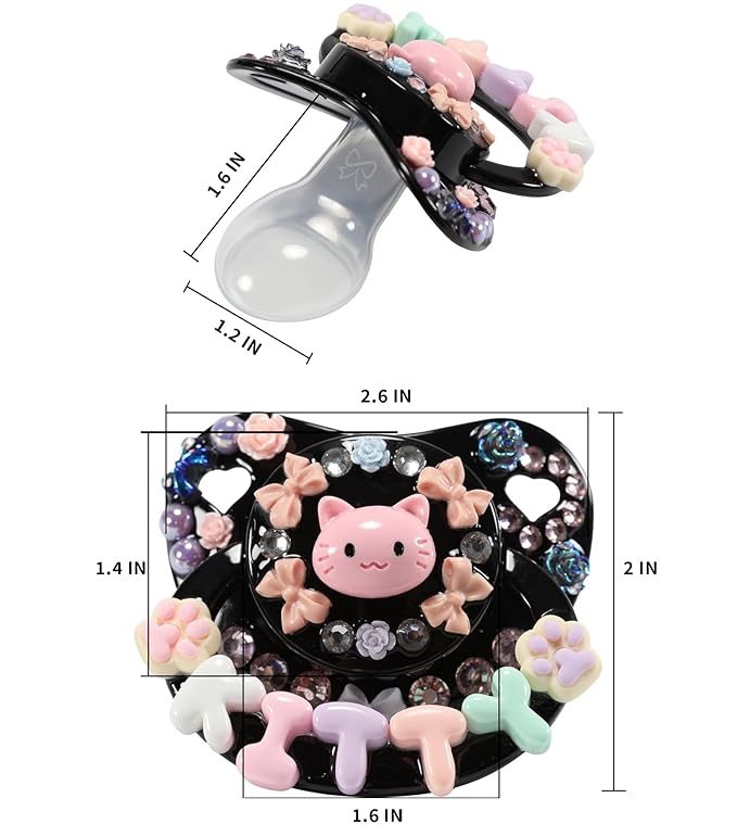 CutiePlusU Adult Sized Pacifier Dummy Big Shield DIY Handmade-Kittens Black