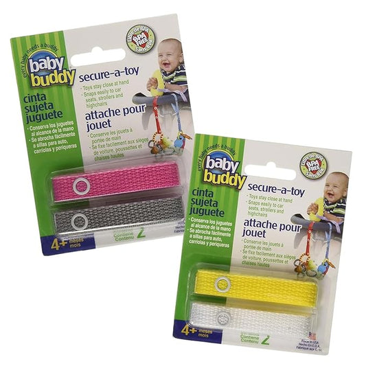 Baby Buddy Secure-A-Toy, Safety Strap Secures Toys, Teether, Pacifiers to Strollers, Highchairs, Car Seats, Adjustable, Keep Toys Sanitary, Registry Must Have, Girls Colors (Colors May Vary), 4 Count