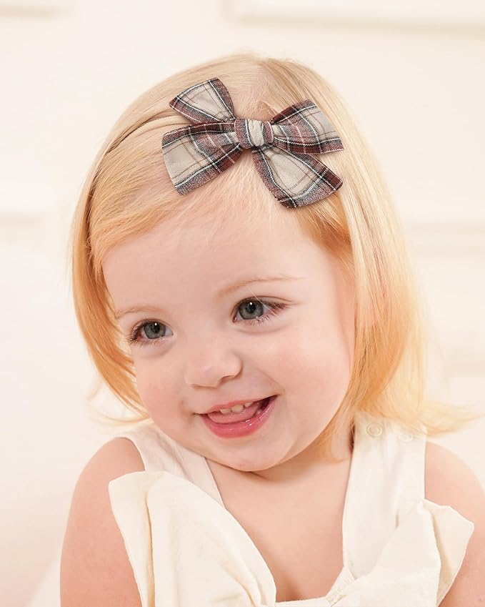 doboi 10PCS Baby Girls Headbands Hair Bows Nylon Cotton Linen Hairbands Fine Handmade Hair Accessories for Newborn Infant Toddlers Little Girls-Solid Plaid Stripe and Flowers