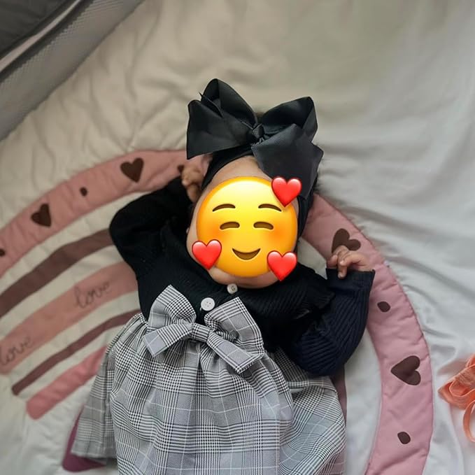 3 Pcs Baby Girls Headband Bows, Soft Nylon Hairbands Cute Big Bow Super Elastic Headband For Baby Girls Newborn Infant Toddlers (Beige Black White, Large)