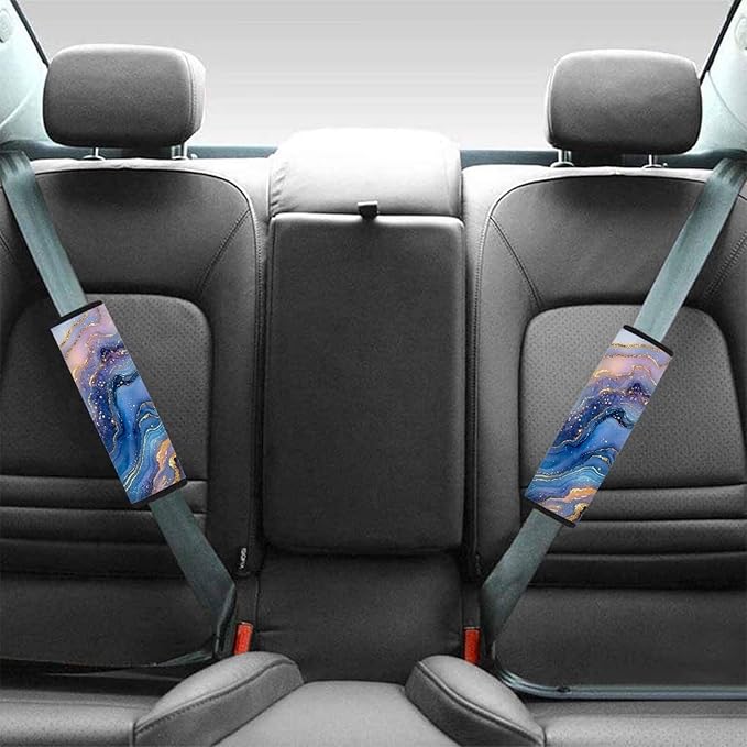 2-Piece Universal Car Seat Belt Cover Pad,Blue Marble Print Soft Comfortable Shoulder Seatbelt Pads Cushions for Adults and Children