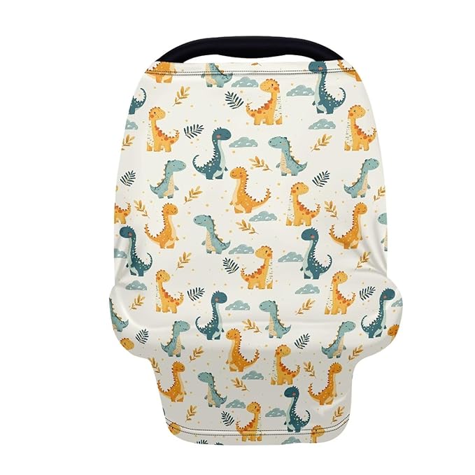Biyejit Cute Cartoon Dinosaur Stretchy Baby Car Seat Cover Baby Car Seat Canopy Nursing Cover Carseat Canopy for Babies Breastfeeding and Car Seat Multi Use Shopping Cart High Chair Cove