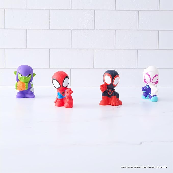 Marvel Spidey and His Amazing Friends Bath Toy Set - Spidey Wall Mount with Web Net and Four Bath Squirters