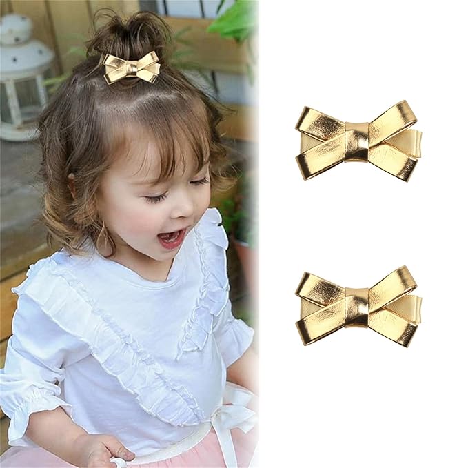 Gold Hair Clips, Bows Hair Barrettes Accessories,Hair Pins for Infant Toddler Baby Girls.(FJ78-Gold J)