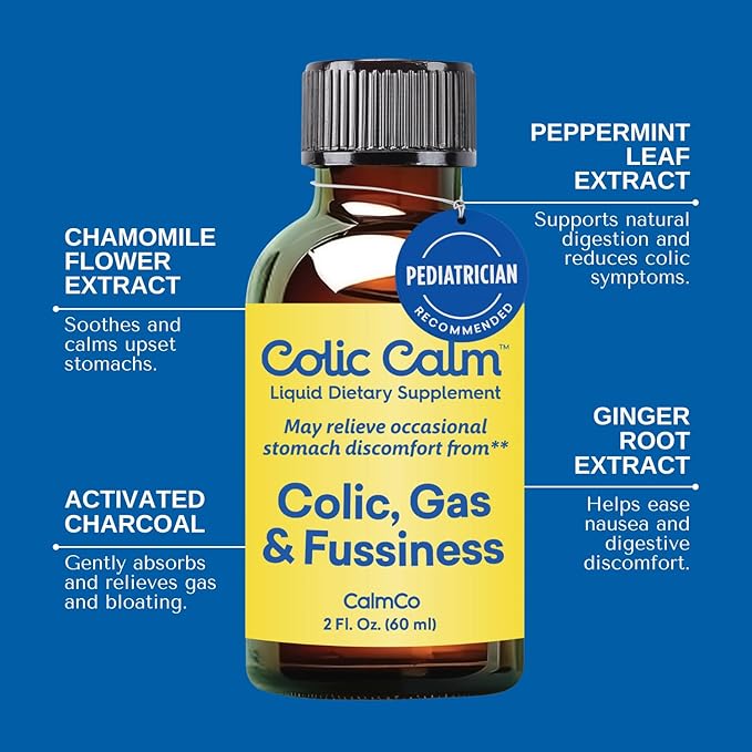 Colic Calm Infant Gripe Water for Colic, Helps Fussiness, Upset Stomach, and Baby Gas Relief, 2 fl oz (Pack of 1)