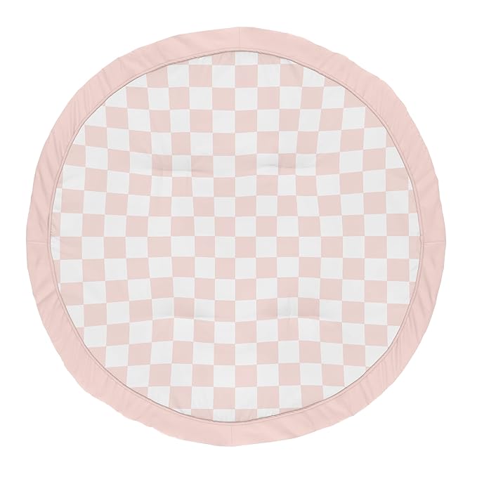Sweet Jojo Designs Baby Play Mat (Pink Gingham Checkered Plaid) for Girls, Infant, Toddler Tummy Time Activity Floor Playmat (Vintage, Classic, Checkerboard, Geometric, Minimalist, Retro, Blush)