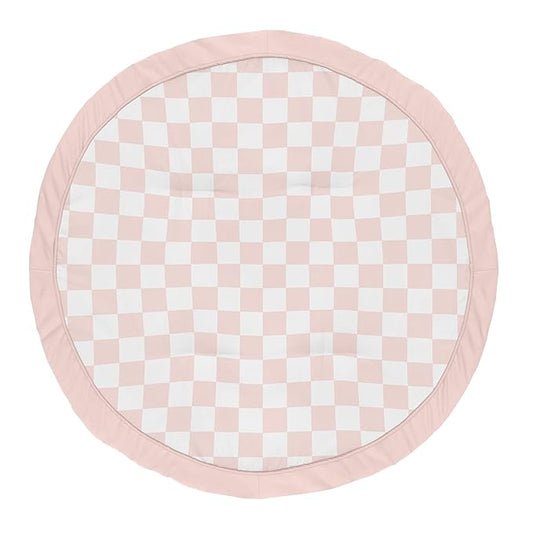 Sweet Jojo Designs Baby Play Mat (Pink Gingham Checkered Plaid) for Girls, Infant, Toddler Tummy Time Activity Floor Playmat (Vintage, Classic, Checkerboard, Geometric, Minimalist, Retro, Blush)