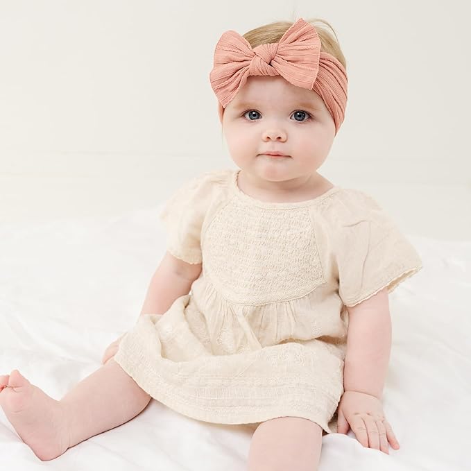 Baby Bling Bows - Newborn to Little Baby Girl Bows, 2 Pack Nylon Super Soft Stretchy Knot Toddler Headbands, Perfect Hair Accessories Head Bands for Infant Kids(Rose Gold & Lilac)