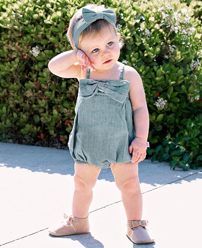 RuffleButts® Baby/Toddler Girls Light Wash Denim Headband - 0-24m