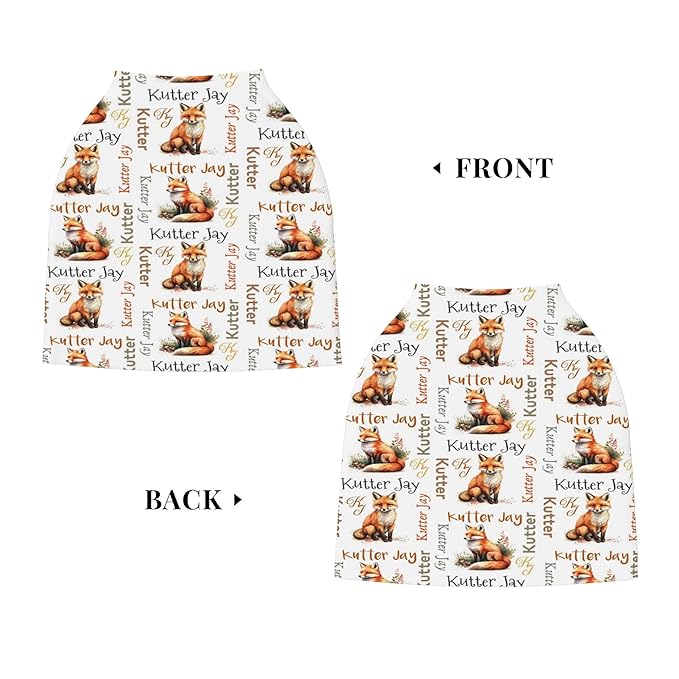 Personalized Fox Baby Car Seat Cover with Name,Multi-Use Canopy for Nursing, Strollers,Shopping Carts,Customized Breastfeeding Cover, Full Privacy,Infant Stroller Cover