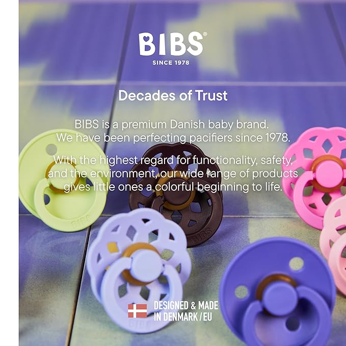 BIBS Colour Anatomical Soother 2-Pack, BPA Free Dummy Pacifier, Orthodontic Nipple. Natural Rubber Latex, Made in Denmark, Size 2 (6-18 Months), Vanilla/Candy Apple