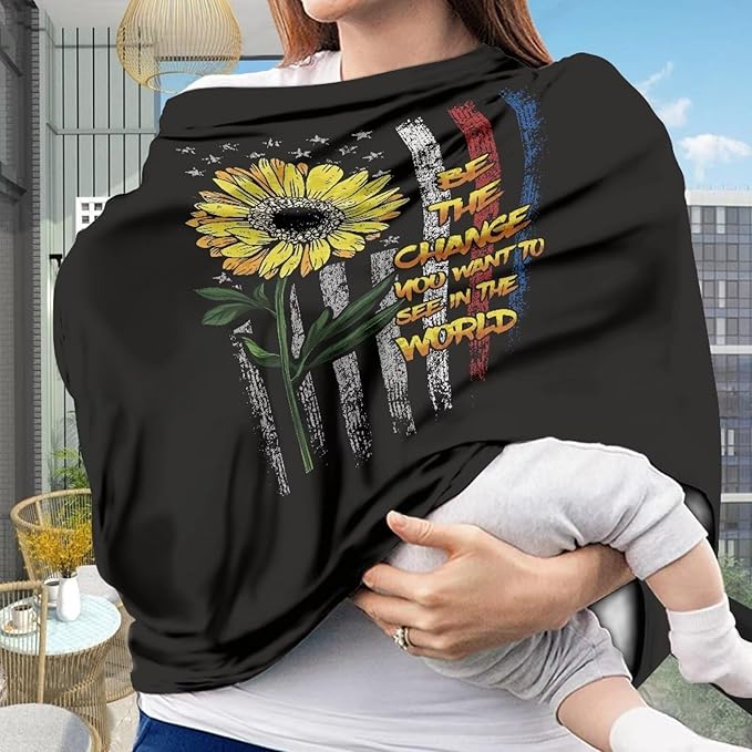 Sunflower USA Flag Car Seat Covers Dust Cover Nursing Breastfeeding Covers for Babies Stretchy Multi-Use Multifunctional Breastfeeding Shawl Privacy Protection