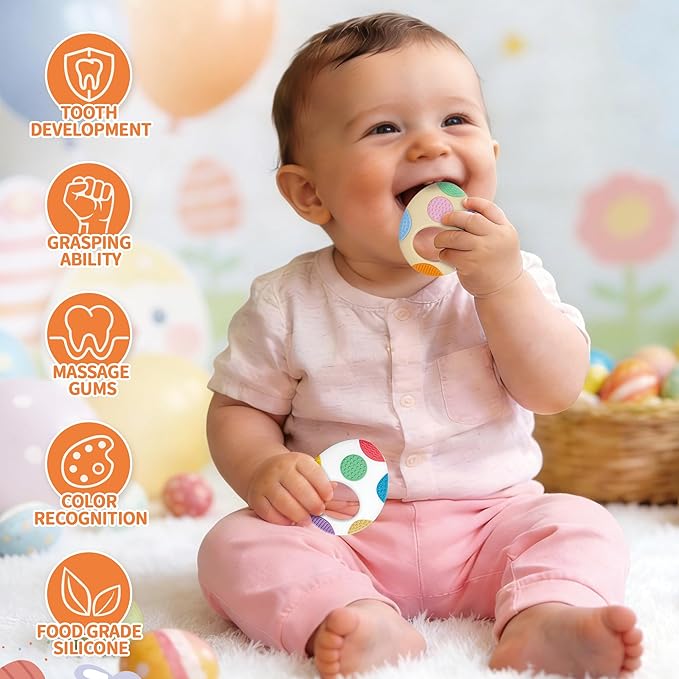 Easter Eggs Baby Teething Toys, Basket Essentials Stuffers Silicone Egg Teether Toys for Infant & Babies & Toddlers, Baby's First Easter's Stuffer Gift for Boys Girls BPA Free Easter