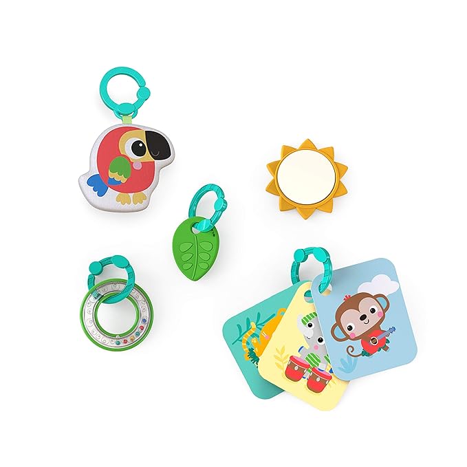 Bright Starts 4-in-1 Groovin’ Kicks Piano Gym, Tummy Time Play Mat & Activity Baby Toys, Green - Tropical Safari, Newborn to Toddler