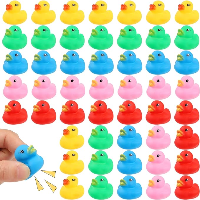 50 Pcs Rubber Ducks Bath Toy, Multicolor Mini Rubber Duck Bulk Float Duck Baby Bath Toy, Shower Birthday Party Christmas Favors Gift (5 Colors)
