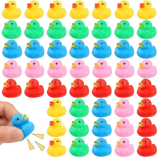 50 Pcs Rubber Ducks Bath Toy, Multicolor Mini Rubber Duck Bulk Float Duck Baby Bath Toy, Shower Birthday Party Christmas Favors Gift (5 Colors)