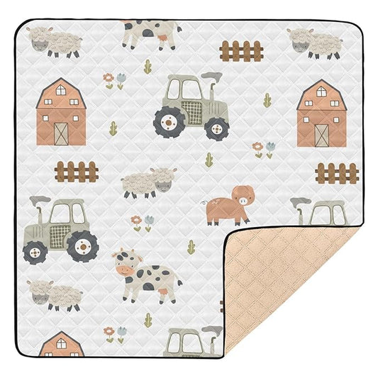 Baby Play Mat Farm Tractor House and Pets 50 x 50 Playpen Mat Baby Play Mats for Floor Play Gym Crawling Mat Non-Slip Cushioned Baby Playmat for Infants, Babies, Toddlers