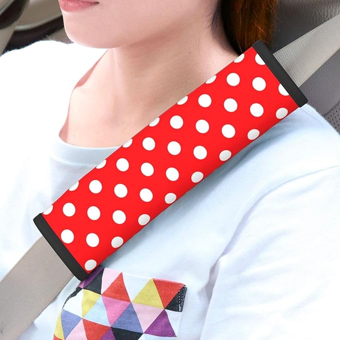 Red White Polka Dot Seat Belt Cover Fits Cars Trucks SUV Sedans Air Permeability Car Seatbelt Strap Cover, Auto Interior Accessories Protector