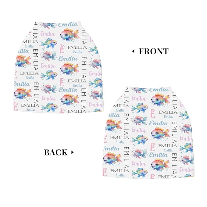 Personalized Baby Car Seat Cover with Name Stroller Canopy Custom Rainbow Fish Carseat Cover Newborn Baby Boy Girl Nursing Cover for Moms First Birthday Gift