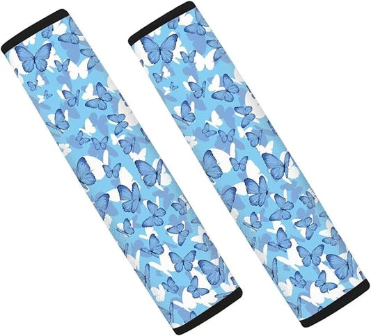 Car Seat Shoulder Strap Pads White Seat Belt Covers Blue Butterfly Seat Belt Shoulder Strap Pad Seat Belt Covers for Women Seat Belt Covers for Adults 2 Pack Seat Belt Cover Car Accessories