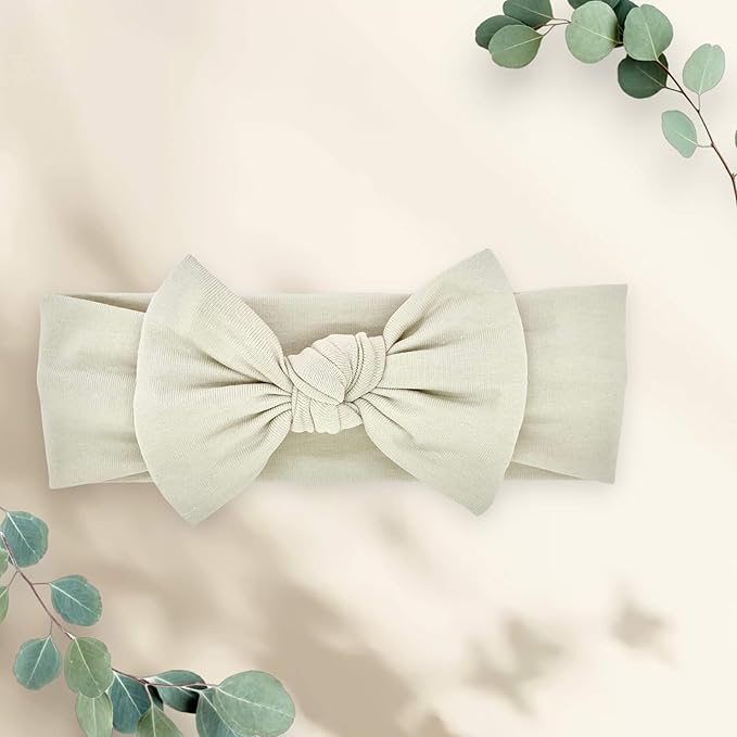 Baby Girl Headbands 0–6 Months – Newborn Infant Soft Cotton Handmade Bow Headband, Stretchy No Mark Baby Hair Accessoriess (Light Beige, 0-6 Month)